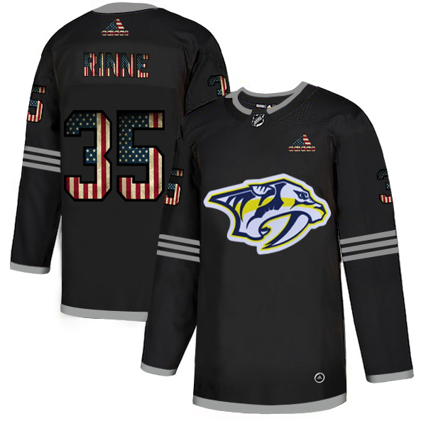Men's Adidas Nashville Predators #35 Pekka Rinne 2020 Grey USA Flag Stitched NHL Jersey